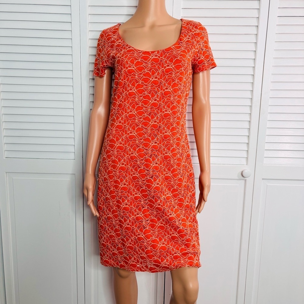 VELVET Graham Spencer Flower Embroidered Print Short Sleeve Dress Size Large